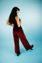 Load image into Gallery viewer, 1970s Red Velvet Disco Jumpsuit
