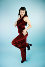 Load image into Gallery viewer, 1970s Red Velvet Disco Jumpsuit
